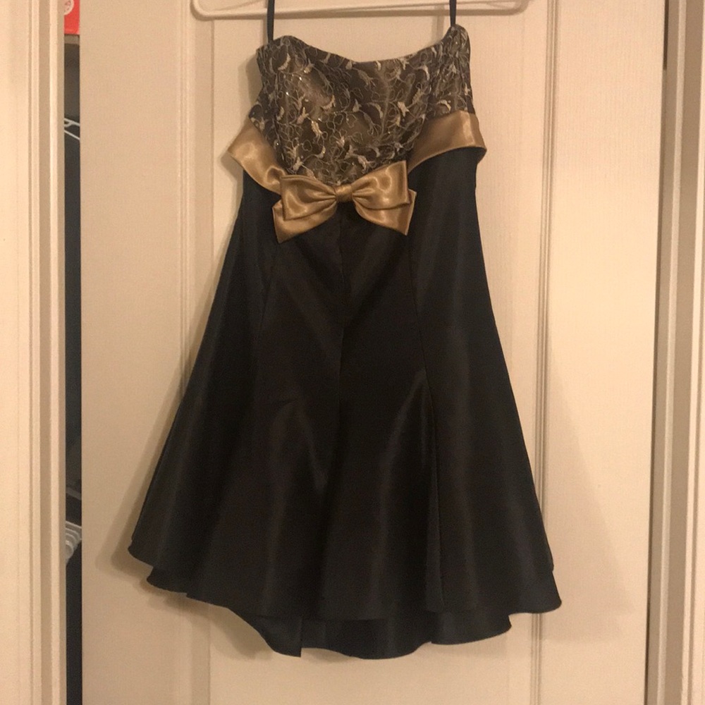 Black and gold strapless dress